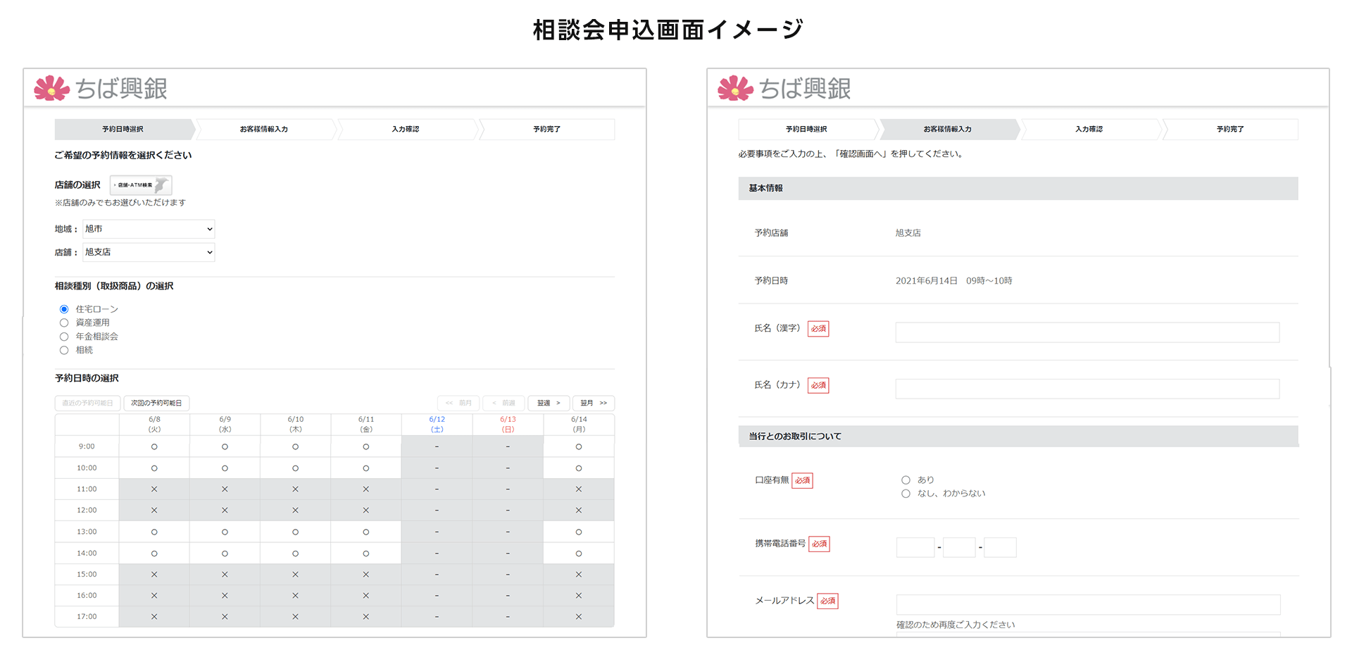 相談会申込画面イメージ